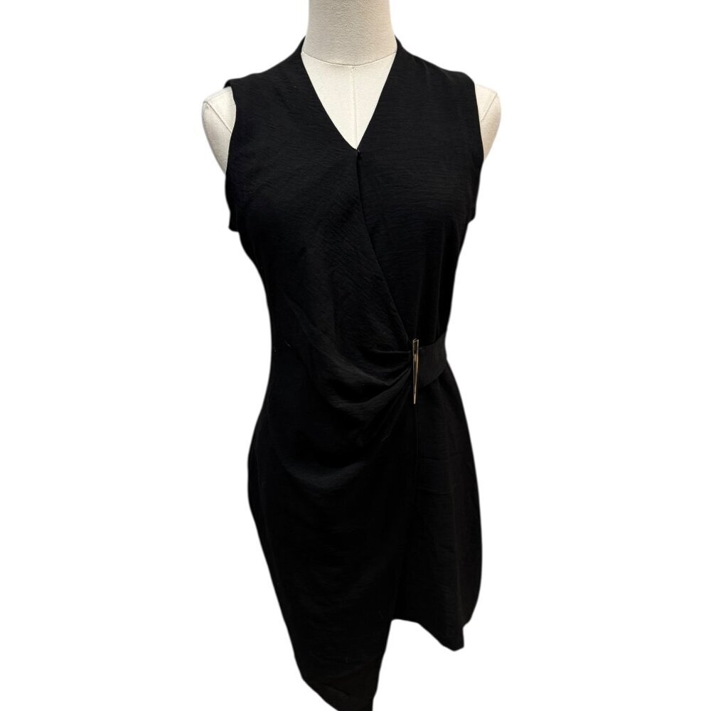 Montgomery Pitt Black Sleeveless Wrap Style Dress Size S Asymmetrical Hem - NWOT